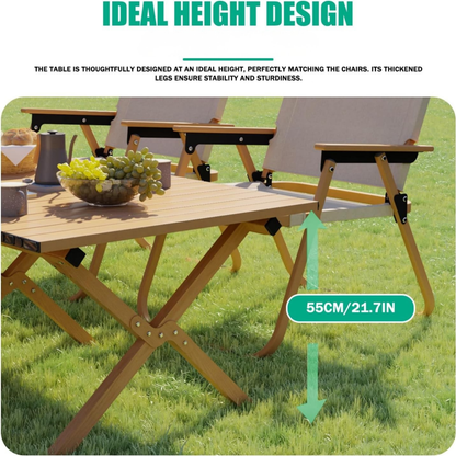 Folding Aluminum Camping Table & 4Pcs Chair - Beige | 150cm | 120cm