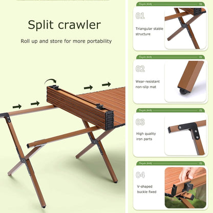 Folding Aluminum Camping Table & 4Pcs Chair - Beige | 150cm | 120cm