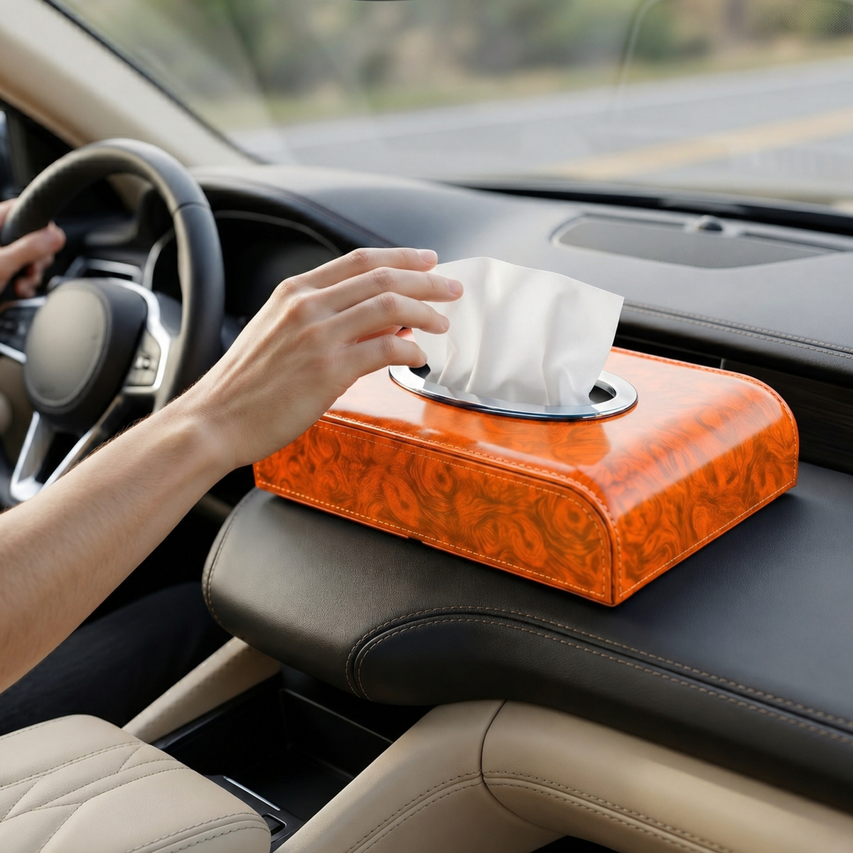 Tissue Box Holder with Wood Grain Texture