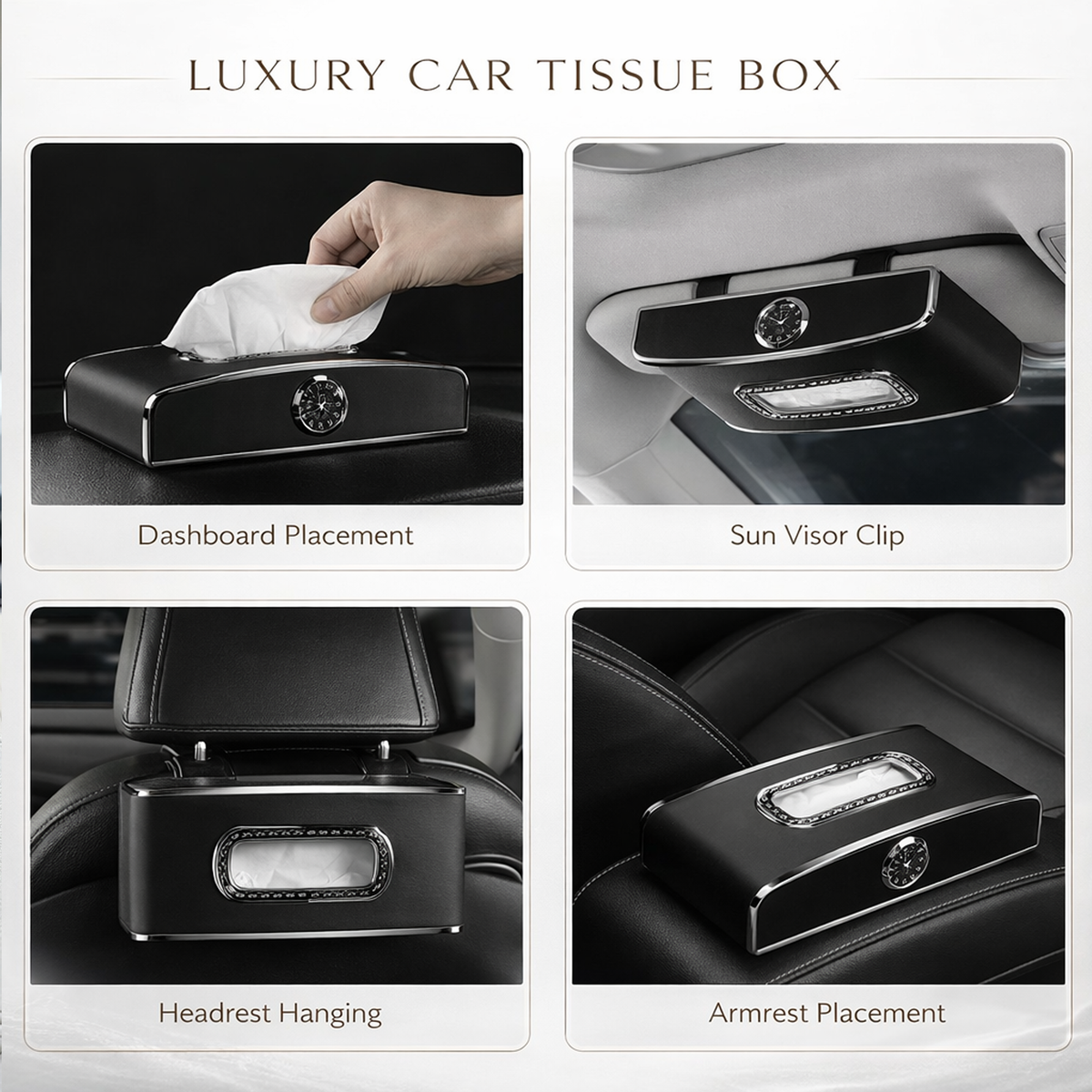 Car Tissue Box Holder with Clock