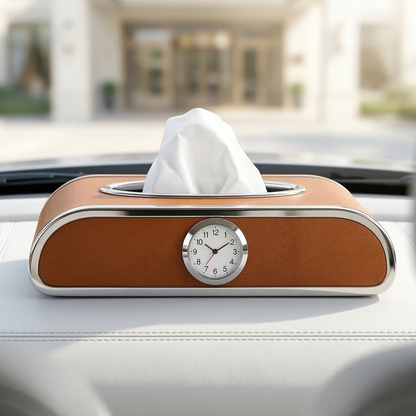 Car Tissue Box Holder with Clock
