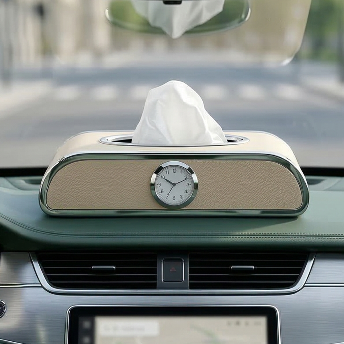Car Tissue Box Holder with Clock