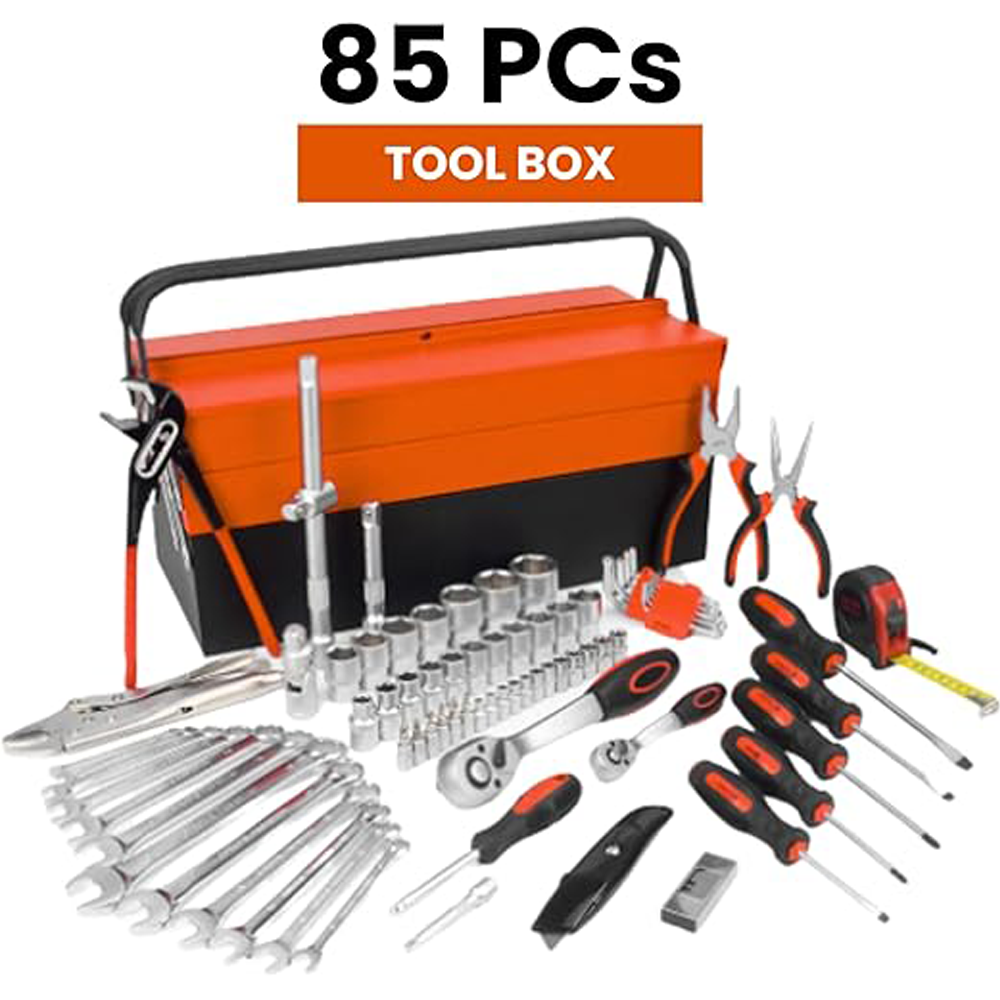 85Pcs Complete Tool Kit with Ratchet, Sockets, Screwdrivers, Spanners