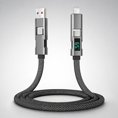 65W, USB-A to USB-C Fast Charging Cable with LED Display