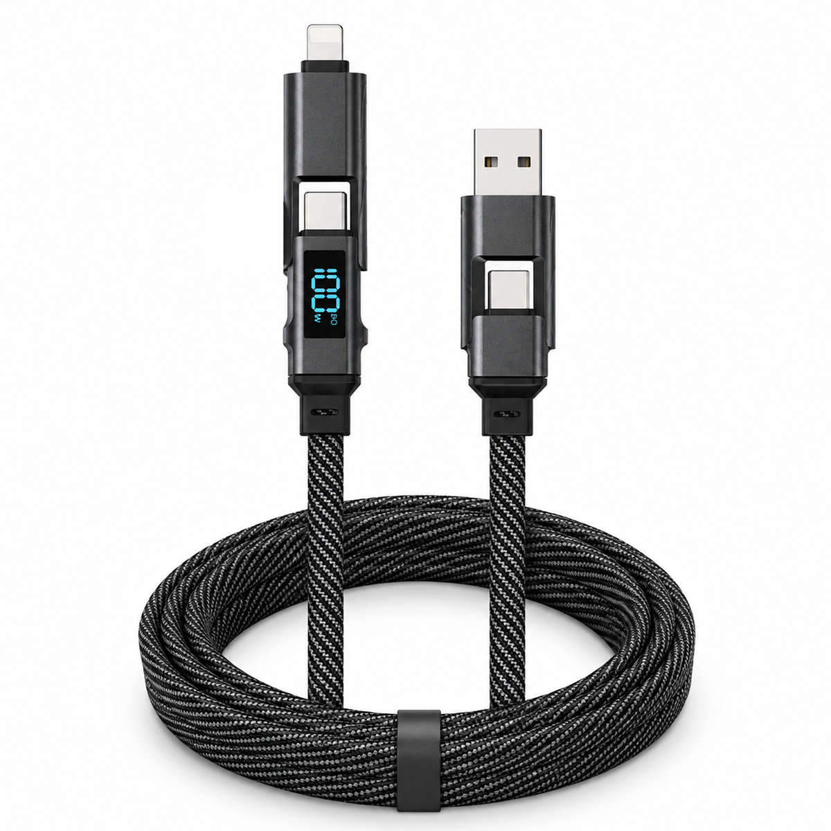 100W, USB-A to USB-C Fast Charging Cable with LED Display