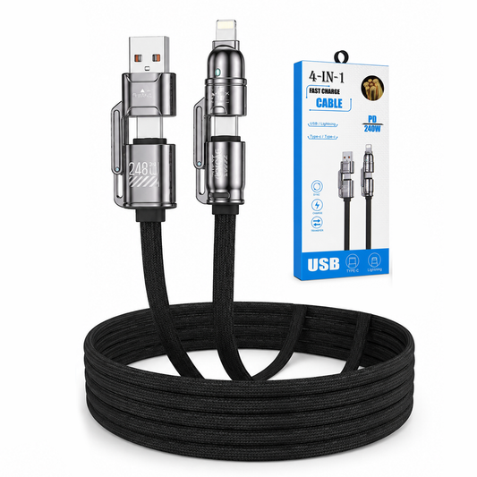 4-in-1 Fast Charging Cable 240W USB-A to Type-C/Lightning