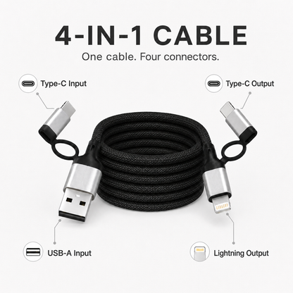 4-in-1 Fast Charging Cable USB A to USB C & Lightning