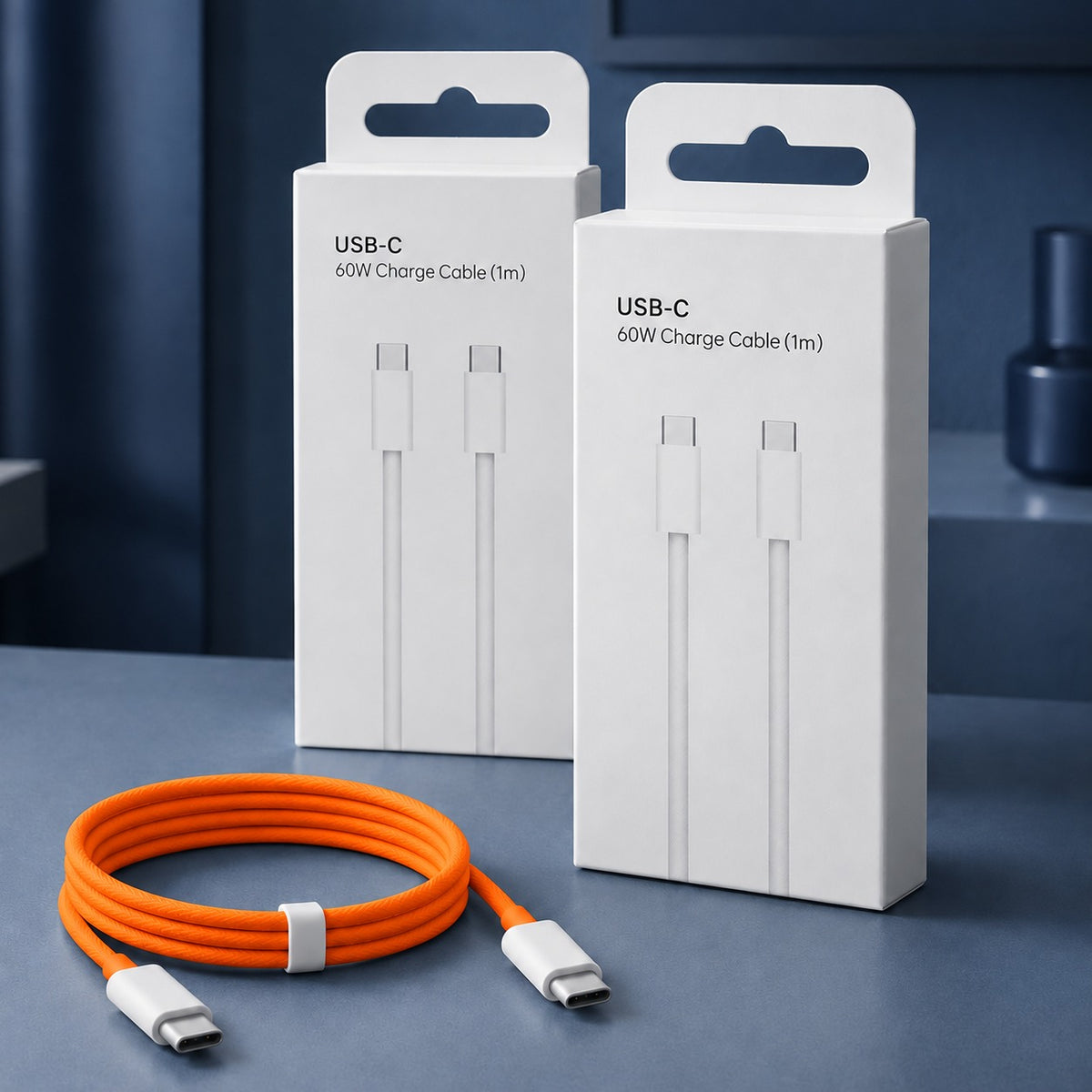 Set of 2, 60W 1M USB Type C to Type C Fast Charging Cable