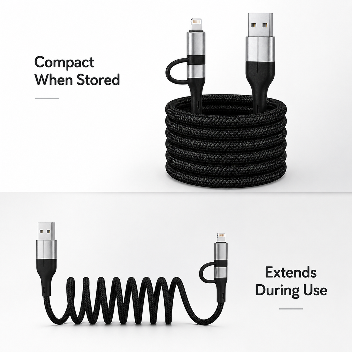 4-in-1 Fast Charging Cable USB A to USB C & Lightning