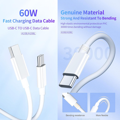Set of 2, 60W 2M USB Type C to Type C Fast Charging Cable