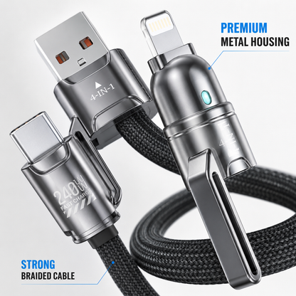 4-in-1 Fast Charging Cable 240W USB-A to Type-C/Lightning