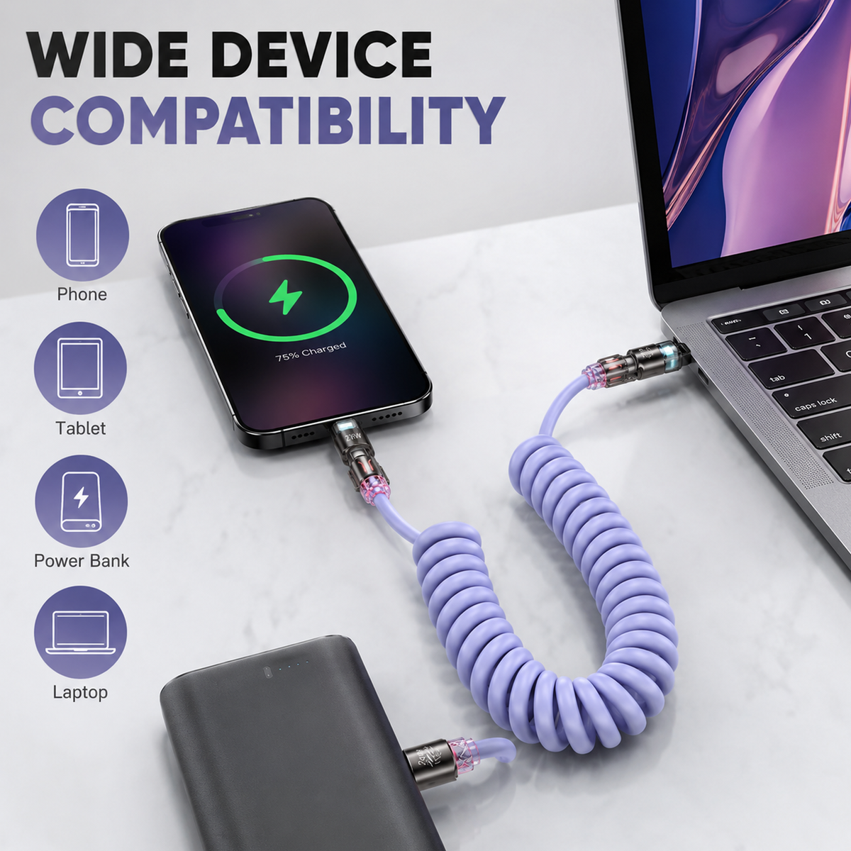 4-in-1 Fast Charging Cable 240W USB-A to Type-C/Lightning