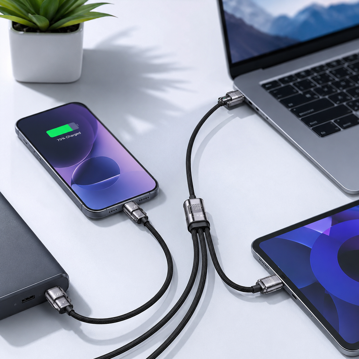 4-in-1 Fast Charging Cable 240W USB-A to Type-C/Lightning