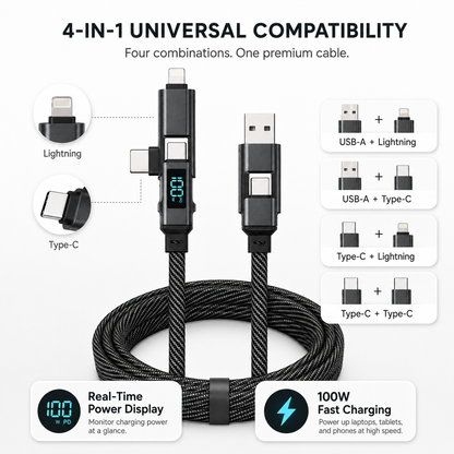 100W, USB-A to USB-C Fast Charging Cable with LED Display