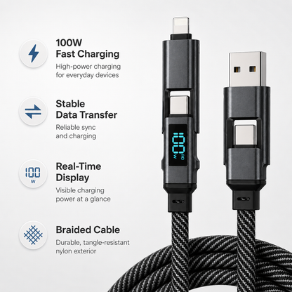 100W, USB-A to USB-C Fast Charging Cable with LED Display