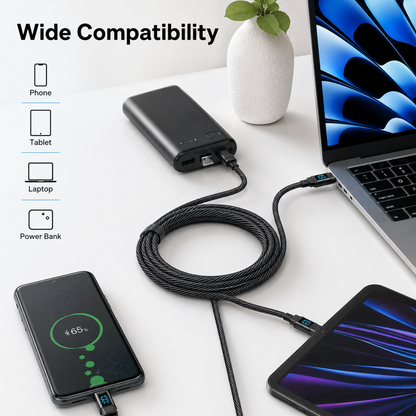 100W, USB-A to USB-C Fast Charging Cable with LED Display