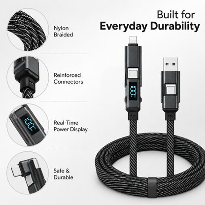 100W, USB-A to USB-C Fast Charging Cable with LED Display