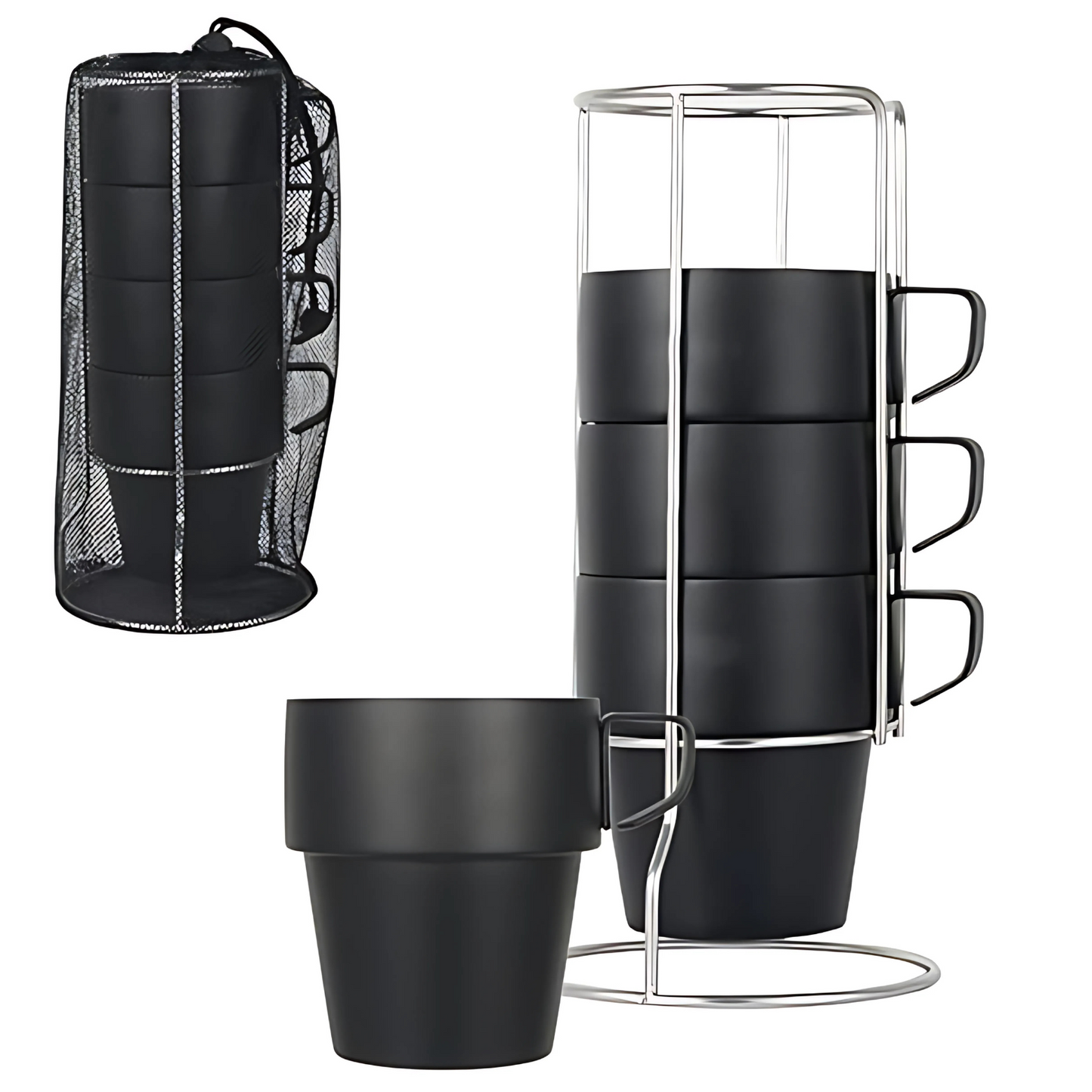 Stackable Stainless Steel Mug Set with Metal Stand
