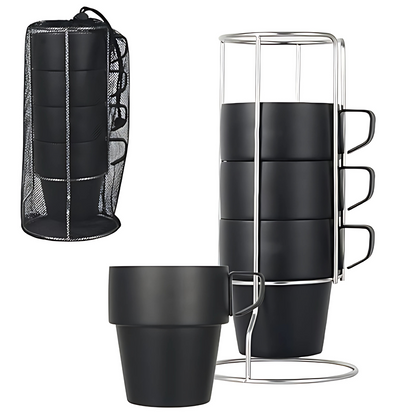 Stackable Stainless Steel Mug Set with Metal Stand