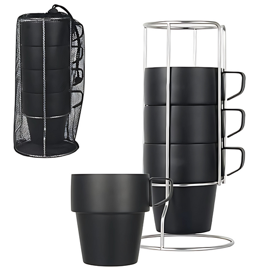 Stackable Stainless Steel Mug Set with Metal Stand