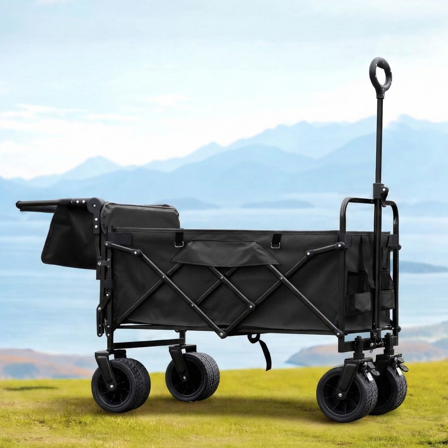 Collapsible Folding Camping Wagon with Locking System Tire, Portable Large Trolley cart, Bearing Heavy Capacity Beach Garden Shopping Carts & Stroller Wagon